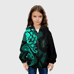 Куртка с капюшоном детская МАСКА И ТАТУИРОВКА СЯО XIAO ГЕНШИН, цвет: 3D-черный — фото 2