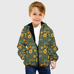 Куртка с капюшоном детская Желтые цветочки и листья, цвет: 3D-черный — фото 2