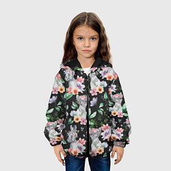 Куртка с капюшоном детская Котики в цветочках, цвет: 3D-черный — фото 2