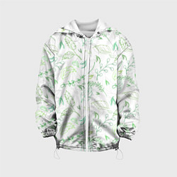 Куртка с капюшоном детская Хаос из зелёных веток и листьев, цвет: 3D-белый