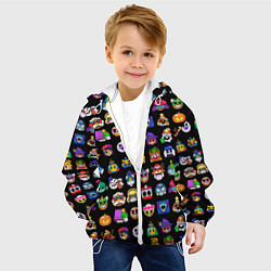 Куртка с капюшоном детская Значки на скины Бравл Старс Brawl Черный Пины, цвет: 3D-белый — фото 2