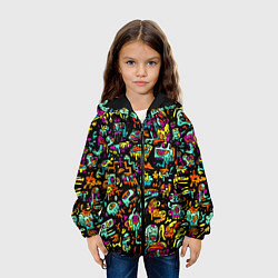 Куртка с капюшоном детская Прикольный красочный паттерн, цвет: 3D-черный — фото 2
