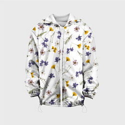Куртка с капюшоном детская Простые цветы на белом фоне, цвет: 3D-белый