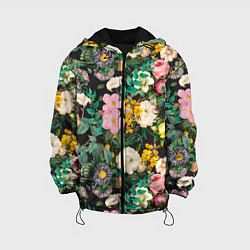 Куртка с капюшоном детская Паттерн из летних цветов Summer Flowers Pattern, цвет: 3D-черный
