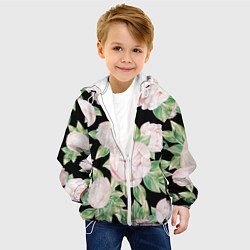 Куртка с капюшоном детская Цветы Нарисованные Пионы, цвет: 3D-белый — фото 2