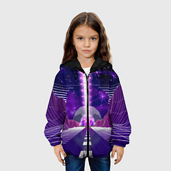 Куртка с капюшоном детская Vaporwave Neon Space, цвет: 3D-черный — фото 2