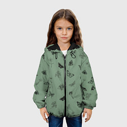 Куртка с капюшоном детская Цветочки и бабочки на зеленом фоне, цвет: 3D-черный — фото 2