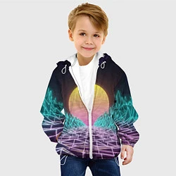 Куртка с капюшоном детская Vaporwave Закат солнца в горах Neon, цвет: 3D-белый — фото 2
