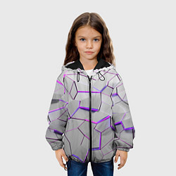 Куртка с капюшоном детская 3д плиты - белый неон, цвет: 3D-черный — фото 2