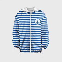 Куртка с капюшоном детская Морская тельняшка - бело-синие полосы и якорь, цвет: 3D-белый