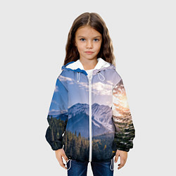 Куртка с капюшоном детская Горы Лес Солнце, цвет: 3D-белый — фото 2