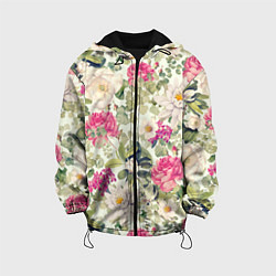 Куртка с капюшоном детская Цветы Винтажные Розы, цвет: 3D-черный