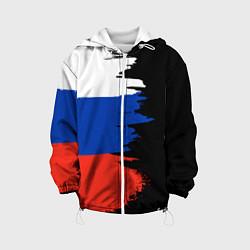 Куртка с капюшоном детская Российский триколор на темном фоне, цвет: 3D-белый