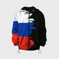 Куртка с капюшоном детская Российский триколор на темном фоне, цвет: 3D-черный