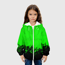 Куртка с капюшоном детская САЛАТОВЫЕ НЕОНОВЫЕ БРЫЗГИ КРАСКИ, цвет: 3D-белый — фото 2