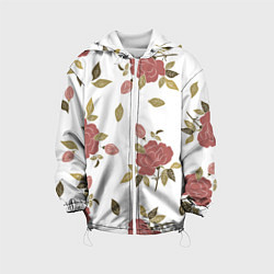 Куртка с капюшоном детская Розовые розы на светлом фоне, цвет: 3D-белый