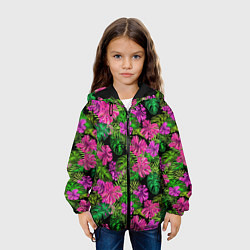Куртка с капюшоном детская Тропические листья и цветы на черном фоне, цвет: 3D-черный — фото 2