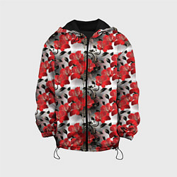 Куртка с капюшоном детская Красные абстрактные цветы, цвет: 3D-черный