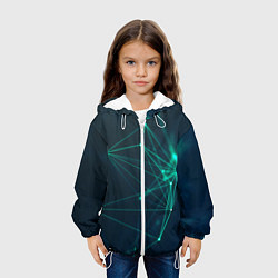 Куртка с капюшоном детская Зеленые абстрактные взаимосвязанные линии нейроны, цвет: 3D-белый — фото 2