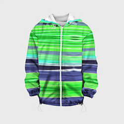 Куртка с капюшоном детская Сине-зеленые абстрактные полосы, цвет: 3D-белый