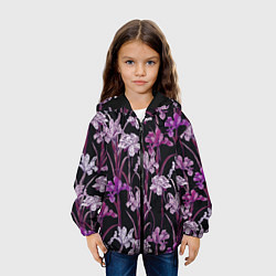 Куртка с капюшоном детская Цветы Фиолетовые Ирисы, цвет: 3D-черный — фото 2