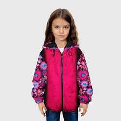 Куртка с капюшоном детская Розовый в цветах, цвет: 3D-черный — фото 2