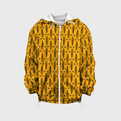 Куртка с капюшоном детская Черно-желтый современный узор Листья, цвет: 3D-белый