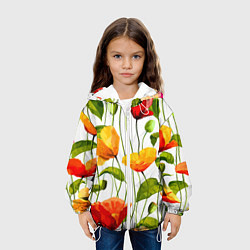 Куртка с капюшоном детская Волнообразный узор из цветков мака Лето, цвет: 3D-белый — фото 2