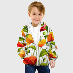 Куртка с капюшоном детская Волнообразный узор из цветков мака Лето, цвет: 3D-белый — фото 2