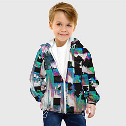Куртка с капюшоном детская Glitch Abstract squares Глитч Абстрактные квадраты, цвет: 3D-белый — фото 2