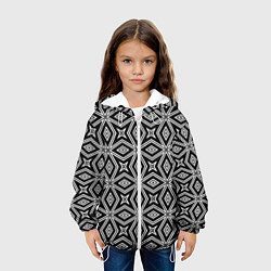 Куртка с капюшоном детская Черно-белый узор геометрический ромбы, цвет: 3D-белый — фото 2