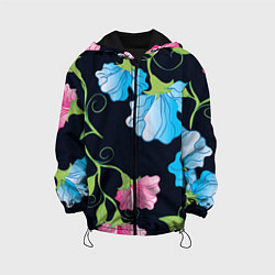 Куртка с капюшоном детская Яркие удивительные цветы в летней ночи, цвет: 3D-черный