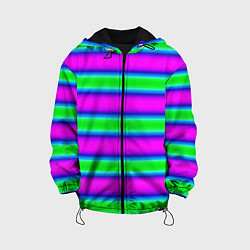Куртка с капюшоном детская Зеленый и фиолетовые яркие неоновые полосы striped, цвет: 3D-черный