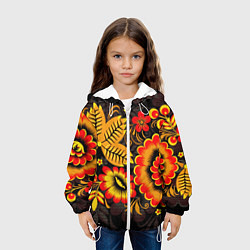Куртка с капюшоном детская Хохломская Роспись Цветы На Тёмном Фоне, цвет: 3D-белый — фото 2