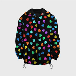 Куртка с капюшоном детская Сердечки разноцветные на черном, цвет: 3D-черный
