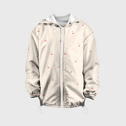 Куртка с капюшоном детская Вишня на бежевом фоне, цвет: 3D-белый