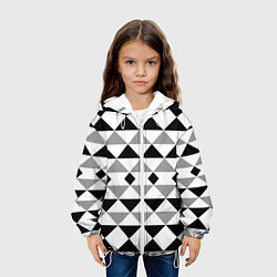 Куртка с капюшоном детская Черно-белый геометрический узор треугольники, цвет: 3D-белый — фото 2