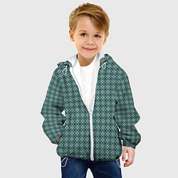 Куртка с капюшоном детская Мелкий бирюзовый клетчатый узор, цвет: 3D-белый — фото 2