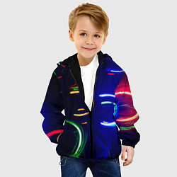 Куртка с капюшоном детская Неоновые волны во тьме - Синий, цвет: 3D-черный — фото 2