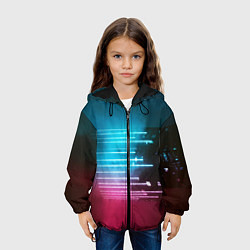 Куртка с капюшоном детская Неоновые лучи из парящего здания - Голубой, цвет: 3D-черный — фото 2
