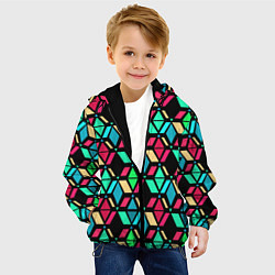 Куртка с капюшоном детская Геометрические фигуры темная текстура, цвет: 3D-черный — фото 2