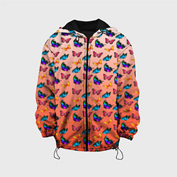 Куртка с капюшоном детская Яркие и необычные бабочки, цвет: 3D-черный