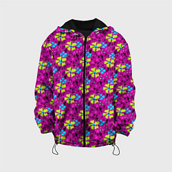 Куртка с капюшоном детская Цветочный узор на малиновом фоне, цвет: 3D-черный