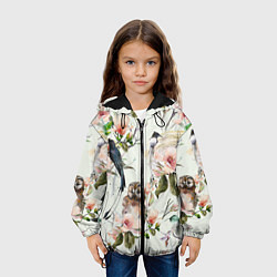 Куртка с капюшоном детская Цветы Нарисованные Магнолии и Птицы, цвет: 3D-черный — фото 2