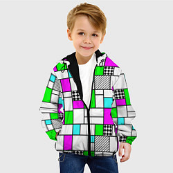 Куртка с капюшоном детская Неоновый геометрический узор с черными линиями, цвет: 3D-черный — фото 2