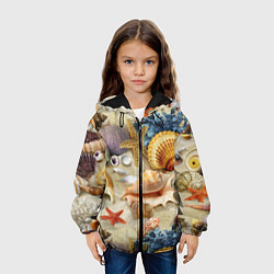 Куртка с капюшоном детская Морские раковины, кораллы, морские звёзды на песке, цвет: 3D-черный — фото 2