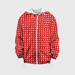 Куртка с капюшоном детская Красные сердечки паттерн, цвет: 3D-белый