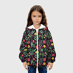 Куртка с капюшоном детская Цветочный акварельный паттерн, цвет: 3D-белый — фото 2