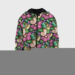 Куртка с капюшоном детская Объемные цветы и листья, цвет: 3D-черный