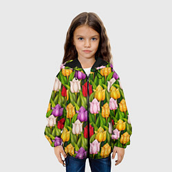 Куртка с капюшоном детская Объемные разноцветные тюльпаны, цвет: 3D-черный — фото 2